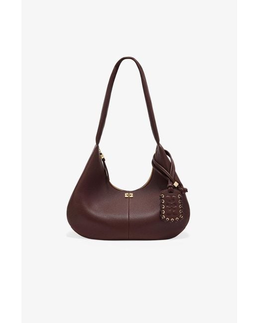 Ganni Brown Grained Medium Hobo Bag