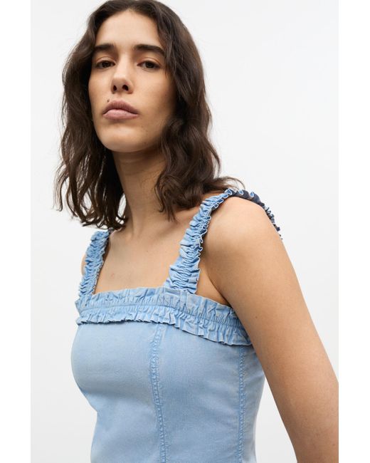 Ganni Blue Washed Stretch Cotton Corset Dress