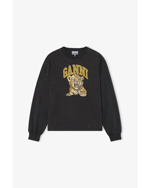 Ganni Black Long-Sleeve T-Shirt With Tiger