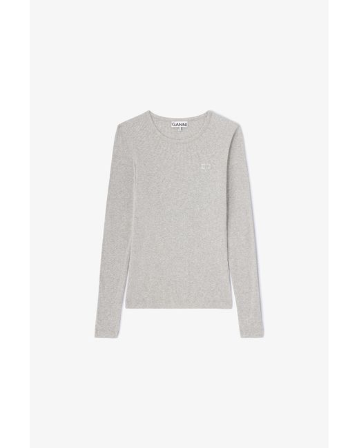 Ganni White Rib Long-Sleeve Top