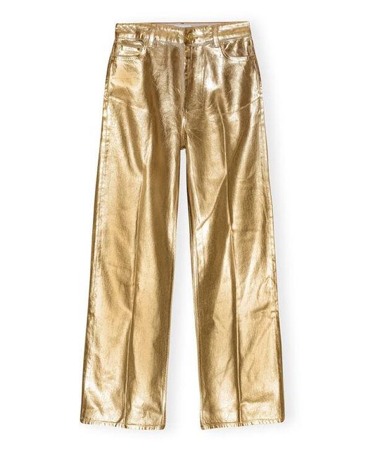 Ganni Metallic Gold Foil Wide Jeans