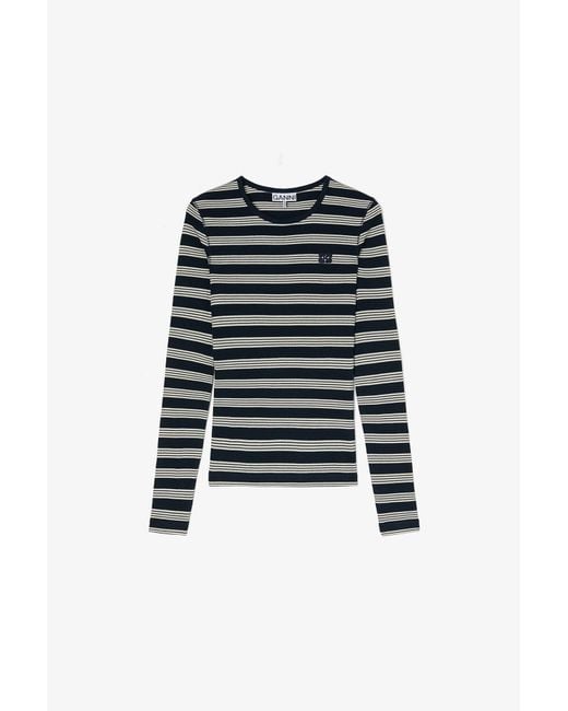 Ganni Black Stripe Rib Long-Sleeve