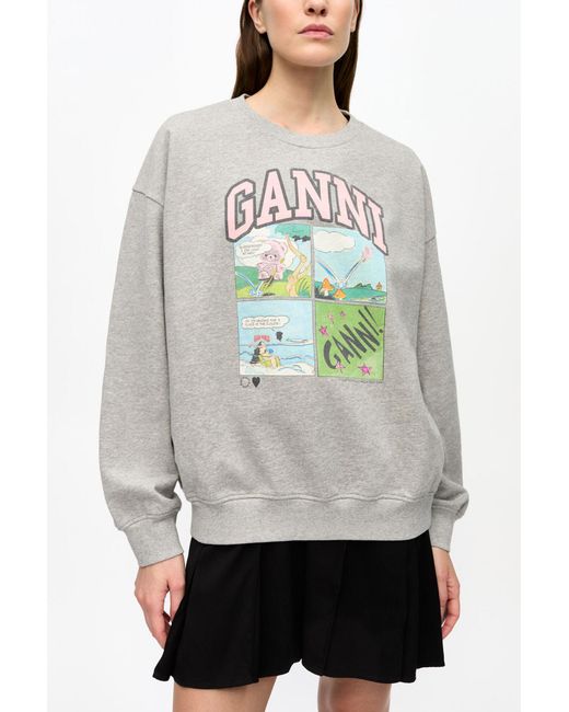 Ganni Gray Isoli Oversized Graphic Sweatshirt