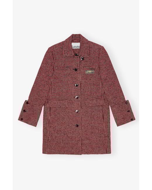 Ganni Red Check Midi Jacket
