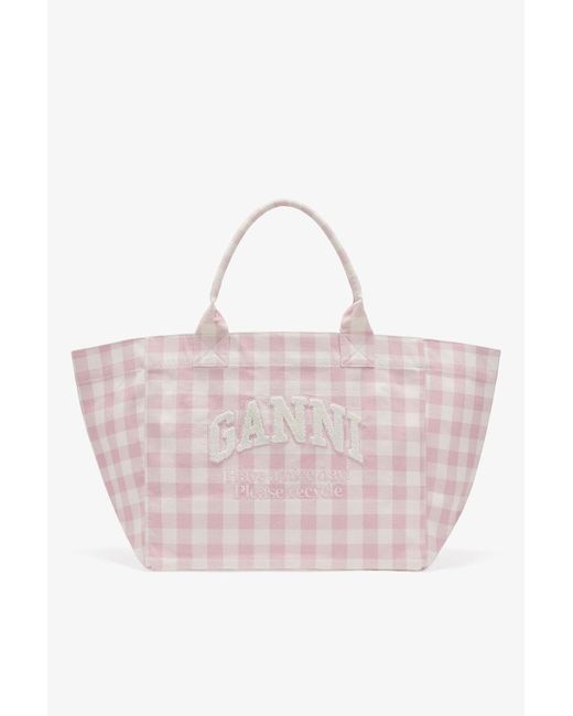 Ganni Pink Vichy Check Xxl Tote