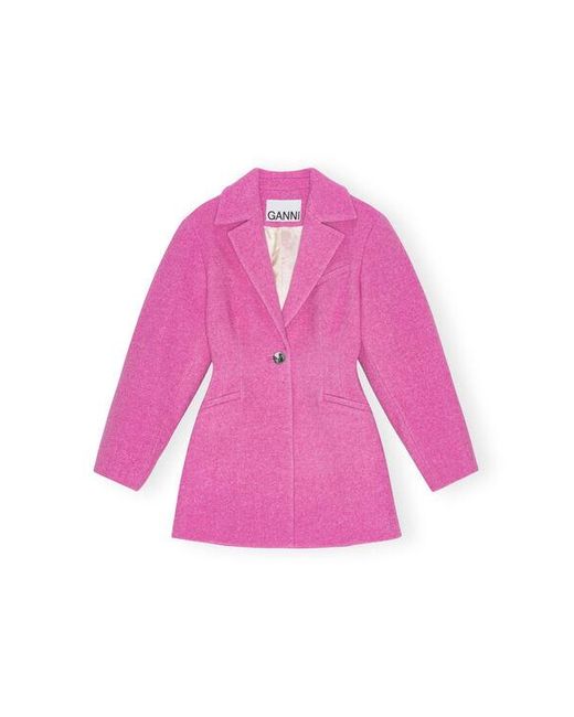 Ganni Pink Twill Wool Suiting Fitted Blazer