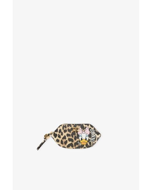 Ganni Brown Daisy Duck Leopard Coin Purse