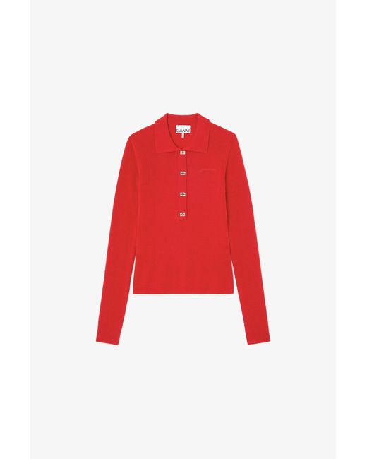 Ganni Red Polo Shirt