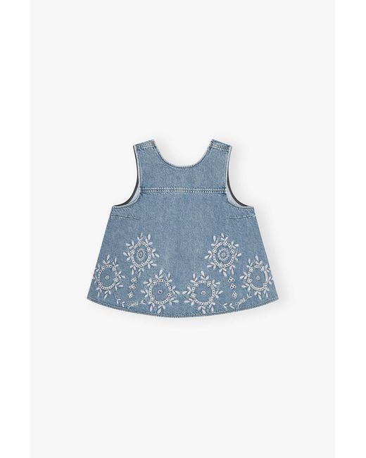 Ganni Blue Broderie Anglaise Top
