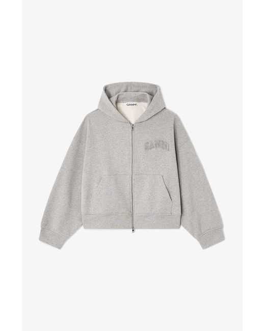 Ganni Gray Two-Way Zip Hoodie