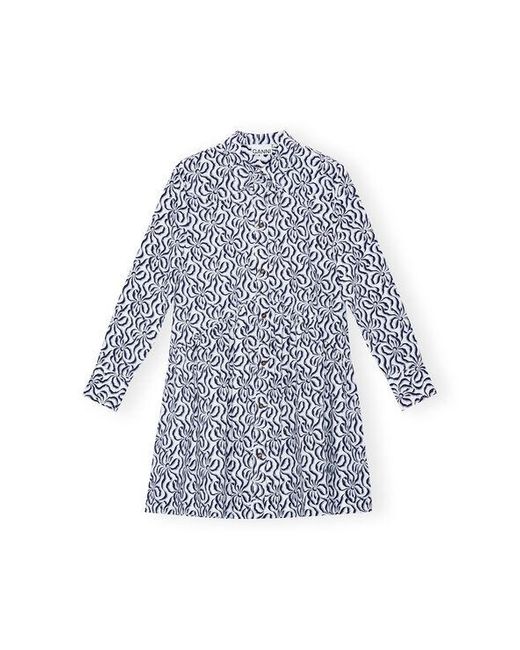 Ganni Blue White Printed Cottonpoplin Mini Shirt Dress Size 4