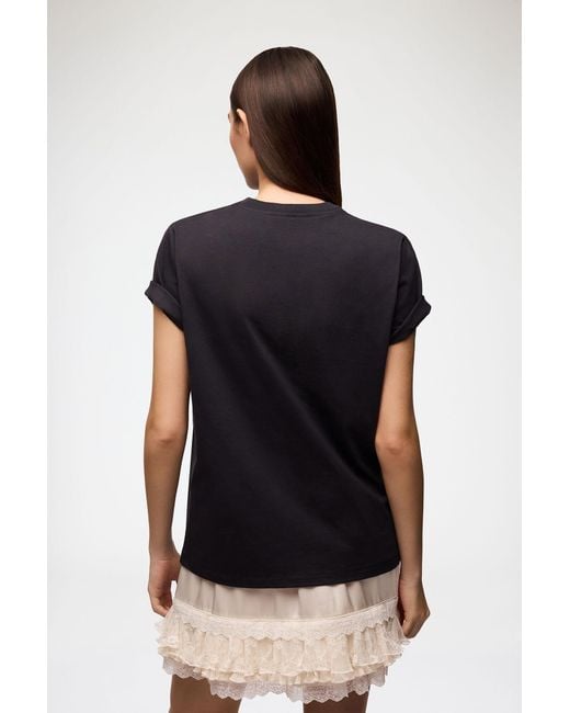Ganni Black T-Shirt With Mushroom Teddy