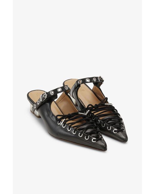 Ganni Black Lace-Up Mules