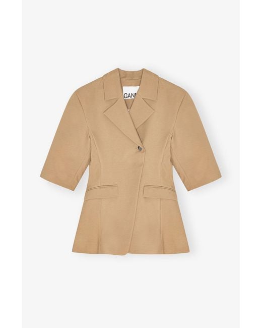 Ganni Natural Camel 3/4 Sleeve Blazer
