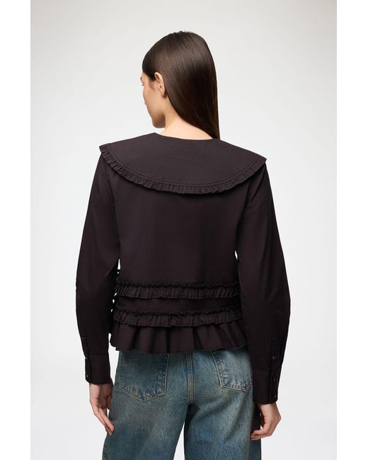 Ganni Black Stretch Cotton Ruffle Shirt