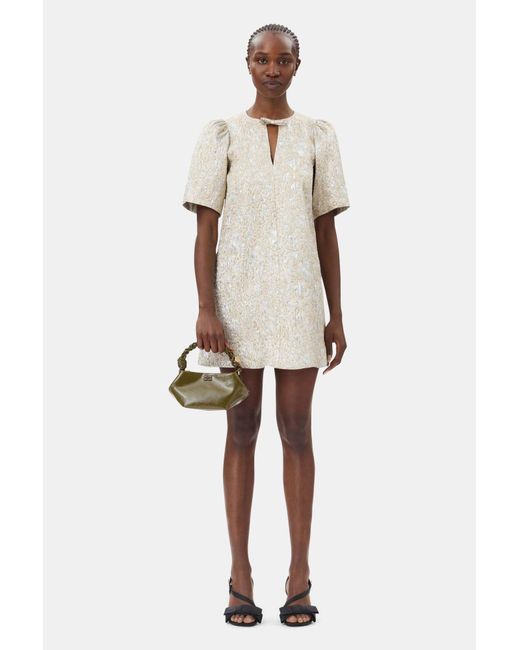 Ganni And Metallic A-Line Mini Dress in Natural | Lyst Canada