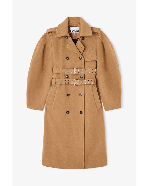Ganni Natural Wool Trench Coat