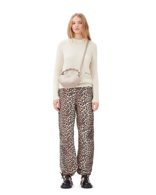 Ganni Natural Leopard Washed Cotton Canvas Drawstring Trousers