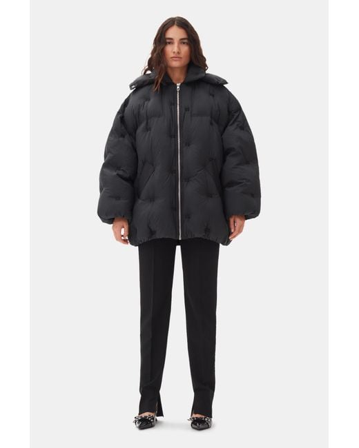 Ganni Gray Midi Tech Puffer Jacket