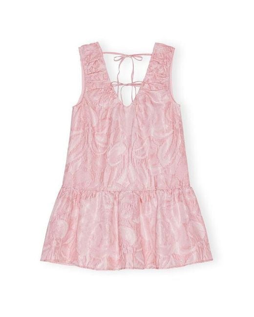 Ganni Pink Textured Cloqué Mini Dress