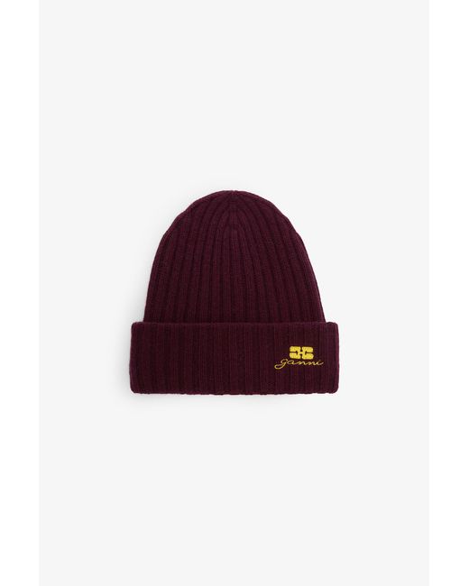 Ganni Red Wool Knit Beanie