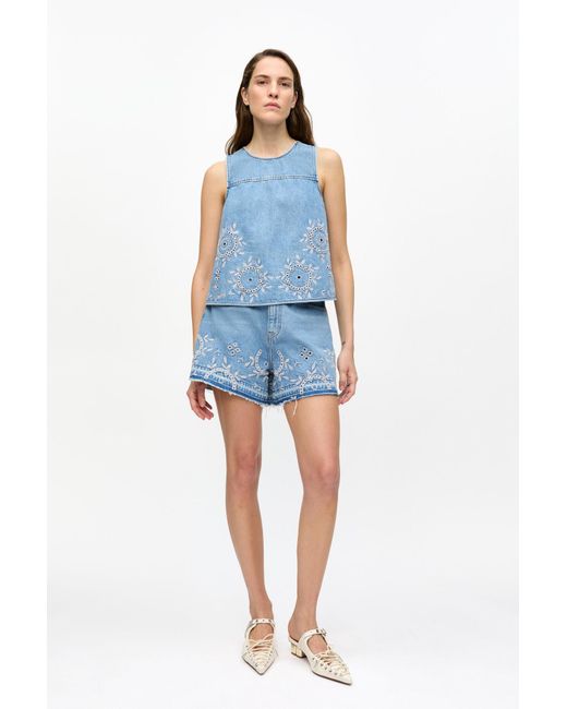 Short En Denim Bleu Clair En Broderie Anglaise En Taille Ganni en coloris Blue