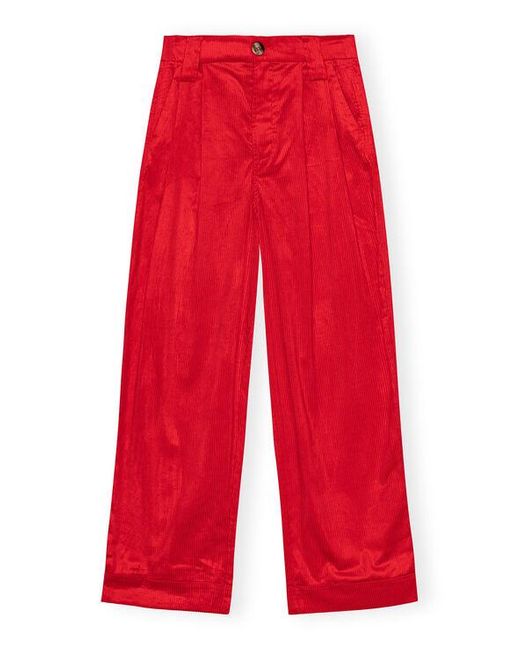 Ganni Red Shiny Corduroy Loose Pleat Trousers