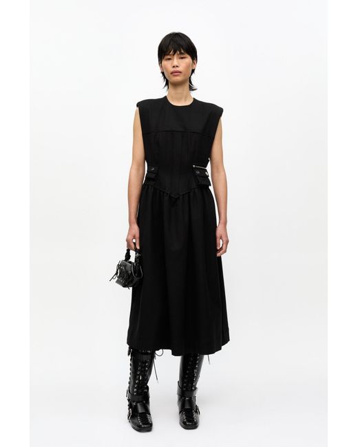 Ganni Black Heavy Cotton Corset Midi Dress