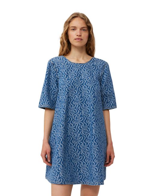 Ganni Blue Jacquard Denim A-line Mini Kleid