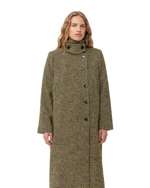 Ganni Green Woollen Checkered Coat