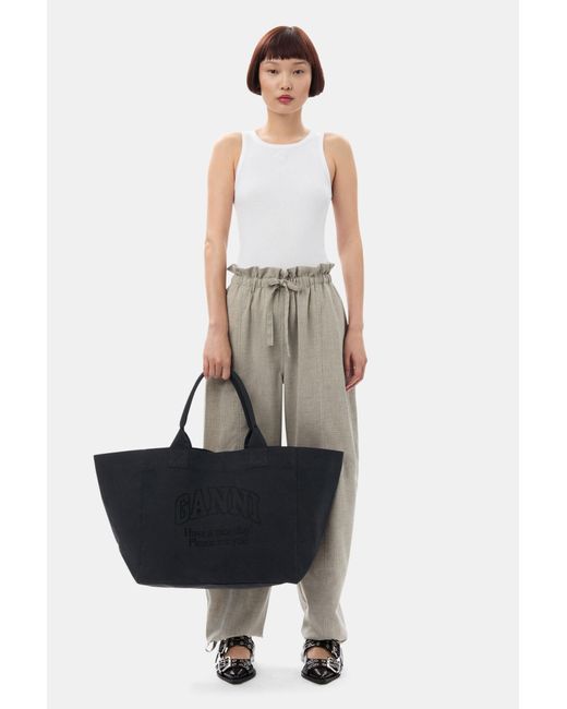 Sac Black Oversized Canvas Tote Ganni en coloris White