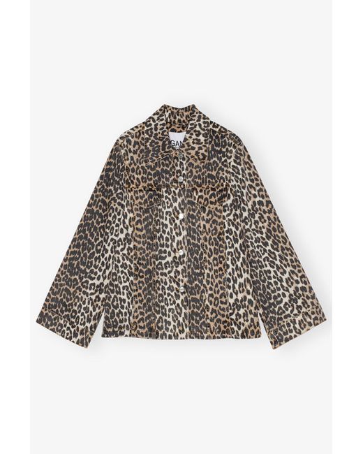 Ganni Brown Leopard Denim Jacket