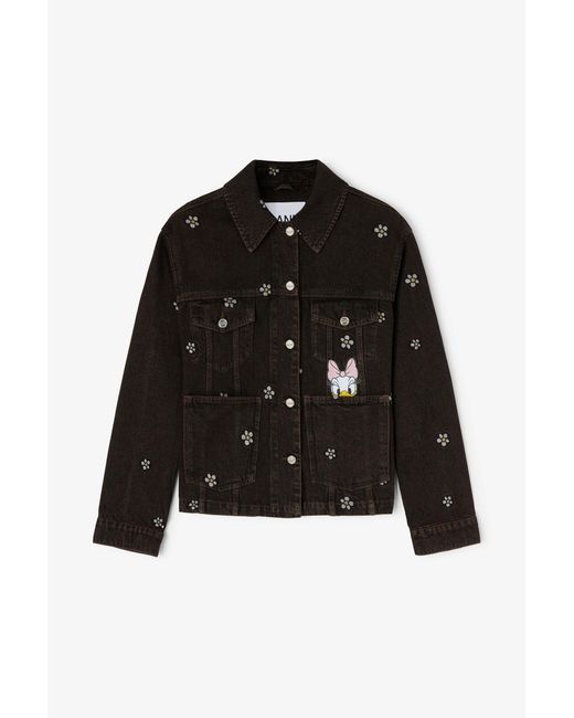 Ganni Black Daisy Duck Denim Oversized Jacket