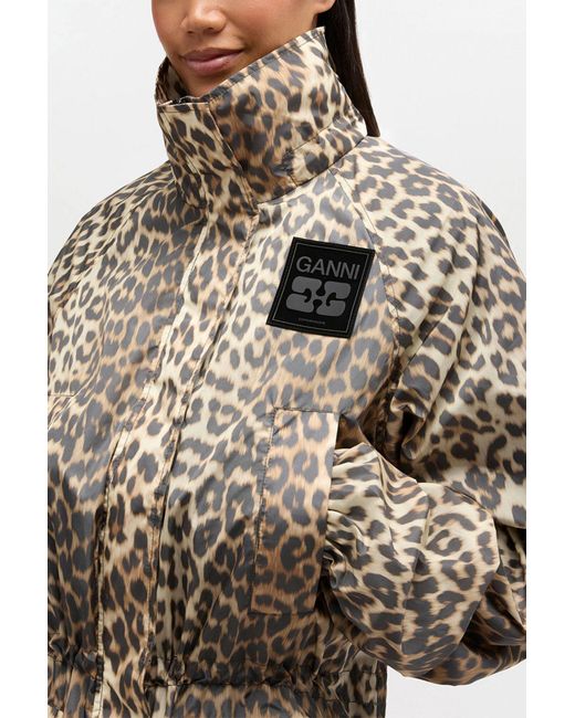 Ganni Multicolor Leopard Nylon Parka Coat