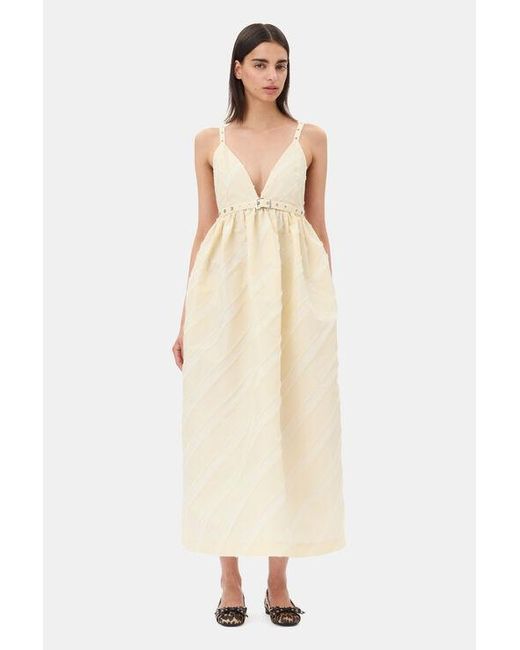 Ganni Natural Off- Stripe Strap Dress Polyester