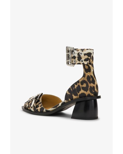 Ganni Blue Leopard Print Feminine Buckle Open Cut Pumps Polyester