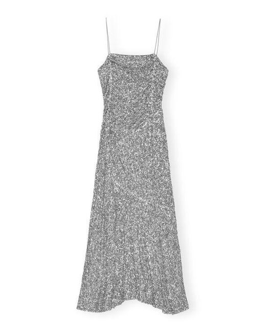 Ganni Metallic 3d Sequins Long Slip Dress