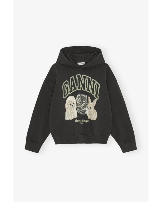 Ganni Gray Animal Print Hoodie