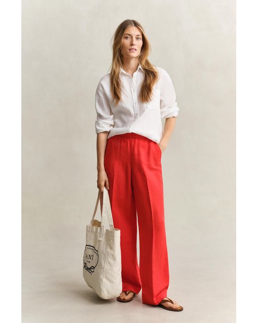 Gant Red Linen Blend Pants