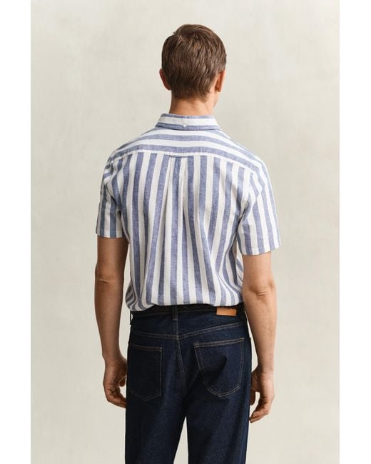 Gant White Striped Linen Blend Short Sleeve Shirt for men
