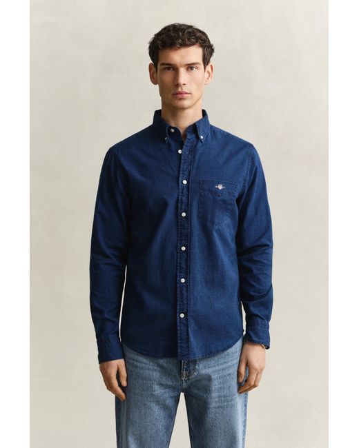 Gant Blue Oxford Shirt Dark for men