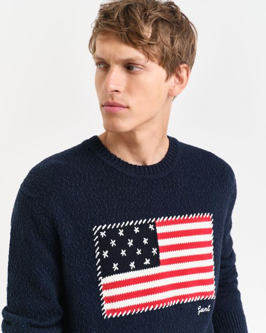 Gant Blue Flag Intarsia Crew Neck Sweater for men