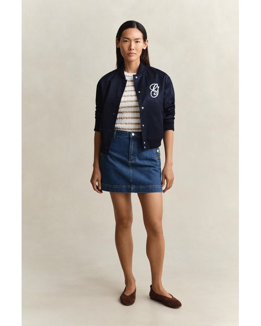 Gant Blue Striped Cable Knit Short Sleeve Sweater