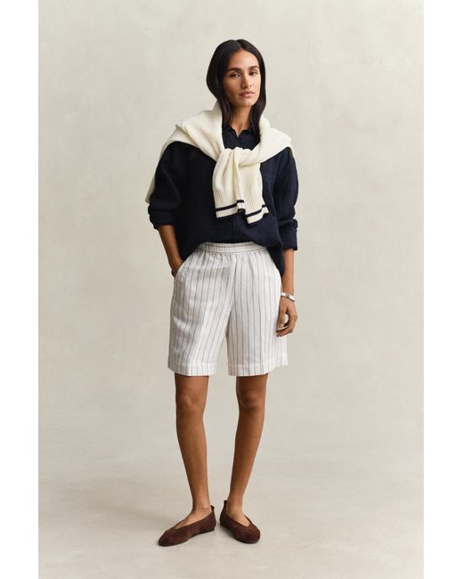 Gant Blue Striped Linen Blend Shorts Eggshell