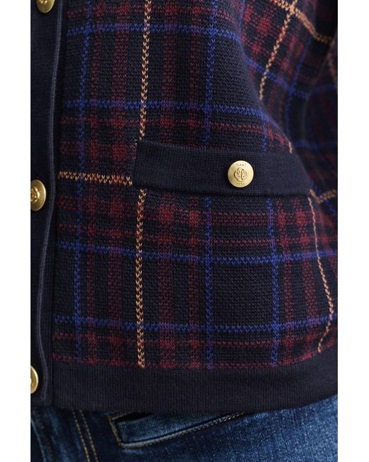 Gant Blue Knitted Check Cardigan Evening