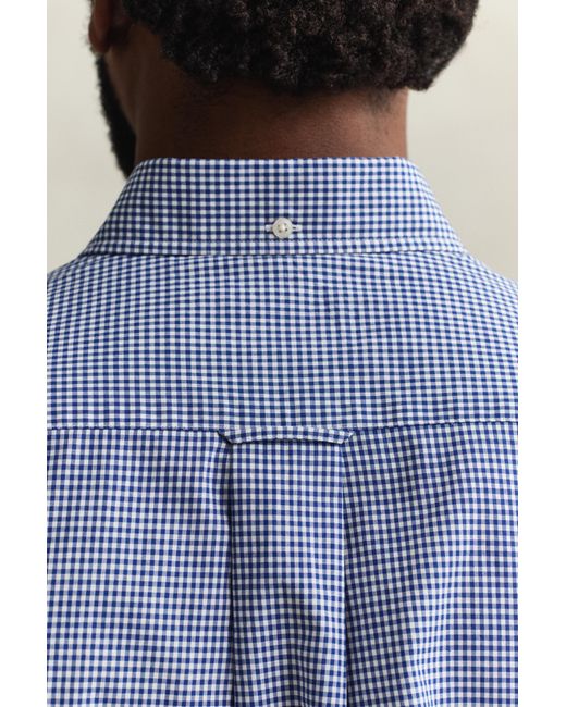 Gant Blue Gingham Classic Poplin Short Sleeve Shirt College for men