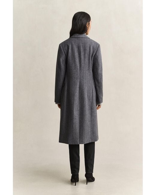 Gant Gray Striped Wool Blend Coat Charcoal Melange