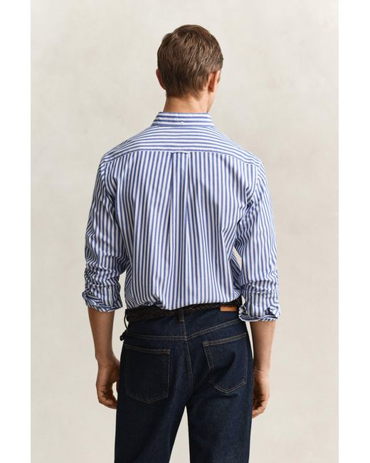 Gant Blue Striped Classic Poplin Shirt College for men