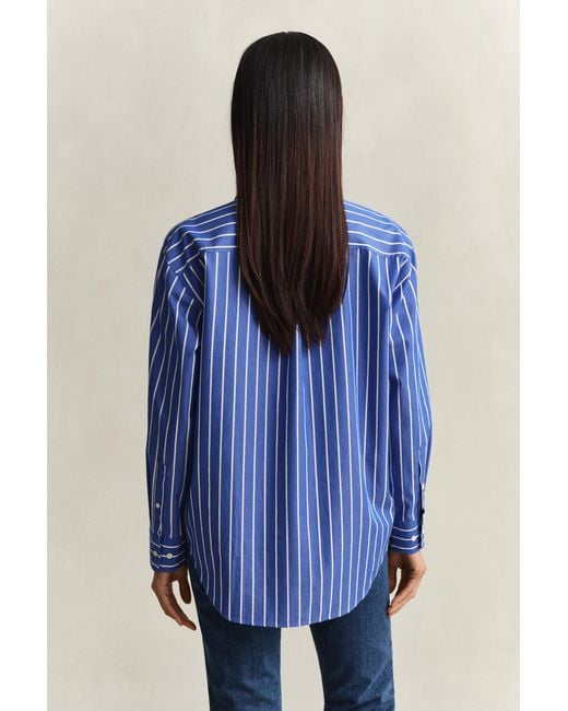 Gant Blue Relaxed Fit Classic Striped Poplin Shirt