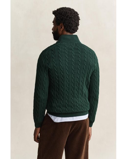 Gant Green Cotton Cable Knit Half-Zip Sweater Tartan for men